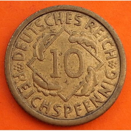 ALEMANIA 10 REICHSPFENNIG 1924 E CEREALES República del WEIMAR KM.40 MONEDA DE LATON MBC- Germany DEUTSCHES REICH