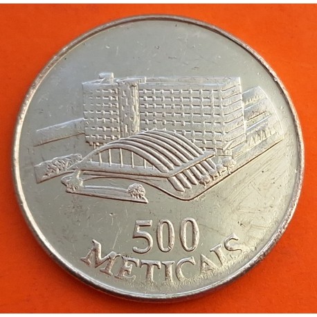 MOZAMBIQUE 500 METICAIS 1994 EDIFICIO DEL GOBIERNO KM.121 MONEDA DE NICKEL EBC + IMPERFECCIONES Mocambique
