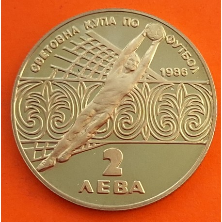 BULGARIA 2 LEVA 1986 COPA MUNDIAL DE FUTBOL MEXICO 1988 PORTERO KM.155 MONEDA DE NICKEL PROOF