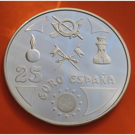 . 5 ONZAS + CÁPSULA x España 25 EUROS 1998 HOMENAJE AL EJERCITO ESPAÑOL Cincuentín MONEDA DE PLATA NO ESTUCHE FNMT
