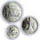 . 3 monedas x MEXICO 25 + 50 + 100 PESOS 1985 MUNDIAL DE FUTBOL 1986 FIFA WORLD CUP KM.497+498+499 PLATA SC 1,26 ONZAS