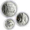 . 1,26 ONZAS de PLATA PURA x Mexico 25 + 50 + 100 PESOS 1985 MUNDIAL DE FUTBOL 1986 FIFA WORLD CUP KM.497+498+499 PLATA SC