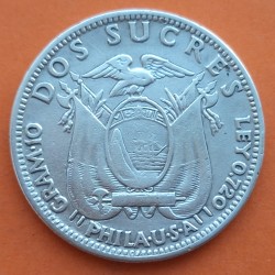 @ESCASA@ ECUADOR 2 SUCRES 1928 Ceca de PHILADELPIA JOSE DE SUCRE KM.68 MONEDA DE PLATA MBC silver coin