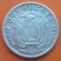 @ESCASA@ ECUADOR 2 SUCRES 1928 Ceca de PHILADELPIA JOSE DE SUCRE KM.68 MONEDA DE PLATA MBC silver coin