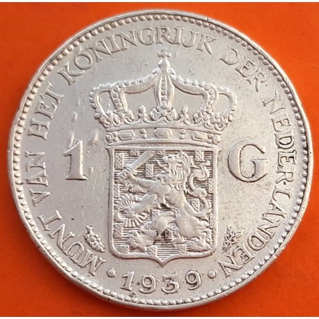 HOLANDA 1 GULDEN 1939 WILHELMINA REINA GUILLERMINA KM.161 MONEDA DE PLATA MBC The Netherlands silver coin WWII