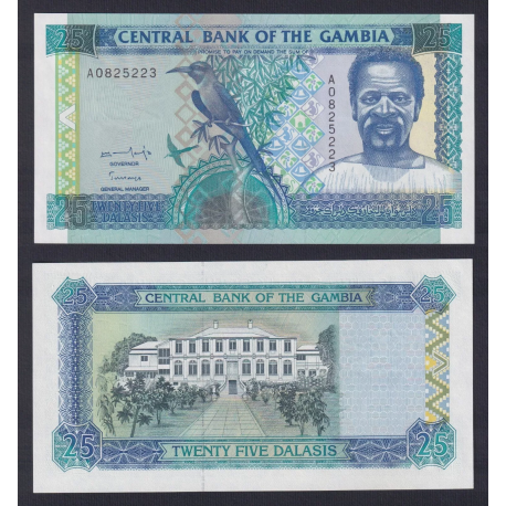GAMBIA 25 DALASIS 1996 PAJARO, NATIVO y PALACIO Pick 18A BILLETE SC Africa UNC BANKNOTE