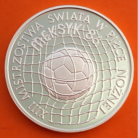 POLONIA 500 ZLOTY 1986 BALÓN EN RED MUNDIAL DE FUTBOL EN MEXICO KM.225 MONEDA DE PLATA PROOF Poland 500 Zlotych