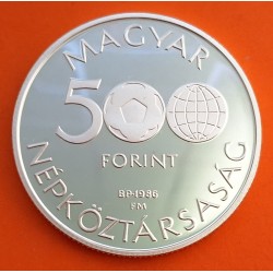 HUNGRIA 500 FORINT 1986 ESTADIO DEL MUNDIAL DE FUTBOL MEXICO 86 KM.657 MONEDA DE PLATA PROOF Hungary silver
