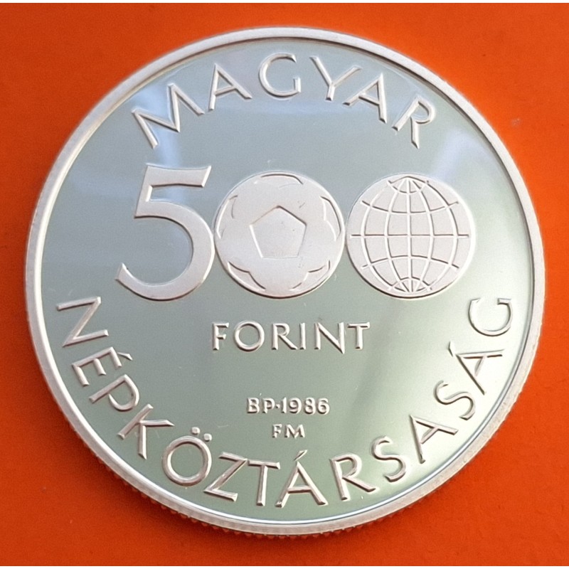 HUNGRIA 500 FORINT 1986 ESTADIO DEL MUNDIAL DE FUTBOL MEXICO 86 KM.657 MONEDA DE PLATA PROOF Hungary silver