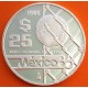MEXICO 25 PESOS 1986 BALÓN EN LA RED MUNDIAL DE FUTBOL FIFA KM.519 MONEDA DE PLATA PROOF silver 1/4 ONZA OZ