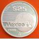 MEXICO 25 PESOS 1986 LOGO y BALÓN MUNDIAL DE FUTBOL FIFA KM.497.A MONEDA DE PLATA PROOF silver 1/4 ONZA OZ