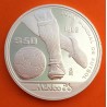 MEXICO 50 PESOS 1986 DRIBBLING FIFA MUNDIAL DE FUTBOL KM.498.A MONEDA DE PLATA PROOF silver 1/2 ONZA OZ