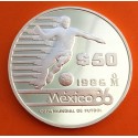 MEXICO 50 PESOS 1985 JUGADOR CON BALÓN y REGATE MUNDIAL DE FUTBOL KM.515 MONEDA DE PLATA PROOF silver 1/2 ONZA OZ