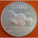 MEXICO 100 PESOS 1986 PORTERO ATRAPANDO EL BALÓN COPA MUNDIAL DE FUTBOL PORTERO BALON KM.521 MONEDA DE PLATA PROOF silver 1 ONZA
