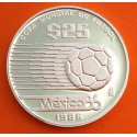 MEXICO 25 PESOS 1985 BALÓN y SU ESTELA MUNDIAL DE FUTBOL FIFA KM.514 MONEDA DE PLATA PROOF silver 1/4 ONZA OZ