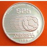 MEXICO 25 PESOS 1985 BALÓN y SU ESTELA MUNDIAL DE FUTBOL FIFA KM.514 MONEDA DE PLATA PROOF silver 1/4 ONZA OZ