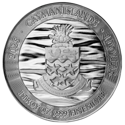 . 1aaaaaacoin @5/SEP Envío@ CAYMAN 1 DOLAR 2025 PEZ RAYA MONEDA DE PLATA OZ Cayman Islands Dollar Islands STINGRAY