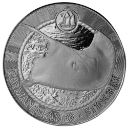 . 1 aaaaaacoin @5/SEP Envío@ CAYMAN 1 DOLAR 2025 PEZ RAYA MONEDA DE PLATA OZ ONZA Islands Dollar cápsula STINGRAY