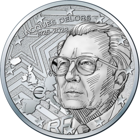 . 1 aaaaaacoin FRANCIA 10 EUROS 2025 JACQUES DELORS Famoso político 10.000 MONEDAS DE PLATA Blister