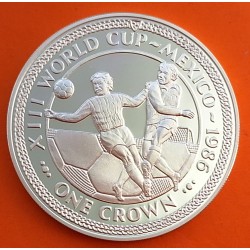 ISLA DE MAN 1 CORONA 1986 XIII MUNDIAL DE FUTBOL MEXICO 86 REMATE A GOL KM.162B MONEDA DE PLATA PROOF Silver Crown Isle Of