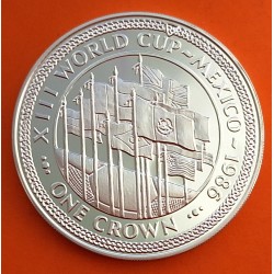 ISLA DE MAN 1 CORONA 1986 XIII MUNDIAL DE FUTBOL MEXICO 86 BANDERAS FLAGS KM.165B MONEDA DE PLATA PROOF Silver Crown Isle Of