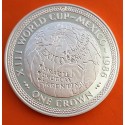 ISLA DE MAN 1 CORONA 1986 XIII MUNDIAL DE FUTBOL MEXICO 86 MAPAMUNDI KM.173B MONEDA DE PLATA PROOF Silver Crown Isle Of