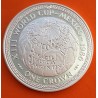 ISLA DE MAN 1 CORONA 1986 XIII MUNDIAL DE FUTBOL MEXICO 86 MAPAMUNDI KM.173B MONEDA DE PLATA PROOF Silver Crown Isle Of