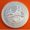 ISLA DE MAN 1 CORONA 1986 XIII MUNDIAL DE FUTBOL MEXICO 86 CHUT A GOL KM.161 MONEDA DE PLATA SC- Isle Of 1 Crown
