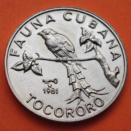 CUBA 1 PESO 1981 TOCORORO Serie FAUNA CUBANA Pájaro KM.63 MONEDA DE NICKEL SC- Caribe coin