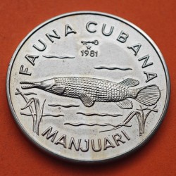 CUBA 1 PESO 1981 MANJUARI PEZ Serie FAUNA CUBANA KM.57 MONEDA DE NICKEL SC- Caribe coin