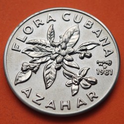 CUBA 1 PESO 1981 AZAHAR Serie FLORA CUBANA KM.53 MONEDA DE NICKEL SC- Caribe coin
