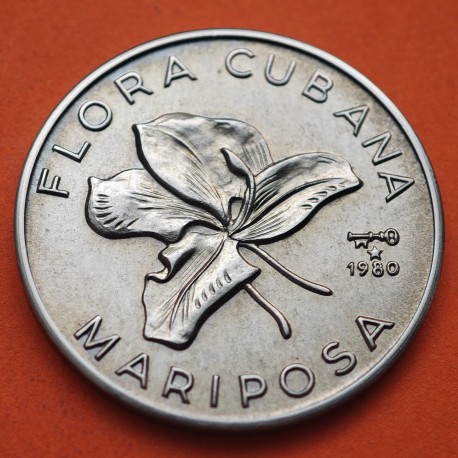 CUBA 1 PESO 1981 MARIPOSA Serie FLORA CUBANA KM.52 MONEDA DE NICKEL SC- Caribe coin