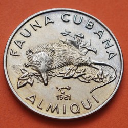 @PÁTINA ROJIZA@ CUBA 1 PESO 1981 ALMIQUI Serie FAUNA CUBANA KM.64 MONEDA DE NICKEL SC- Caribe coin