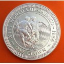 ISLA DE MAN 1 CORONA 1986 XIII MUNDIAL DE FUTBOL MEXICO 86 REGATE 2 JUGADORES KM.160B MONEDA DE PLATA PROOF Silver Crown Isle Of