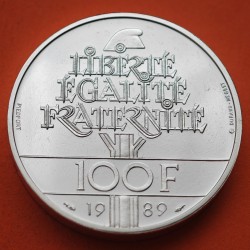 @PIEDFORT - DOBLE GROSOR@ FRANCIA 100 FRANCOS 1989 ANGEL ALADO KM.970 MONEDA DE PLATA SC France 100 Francs silver