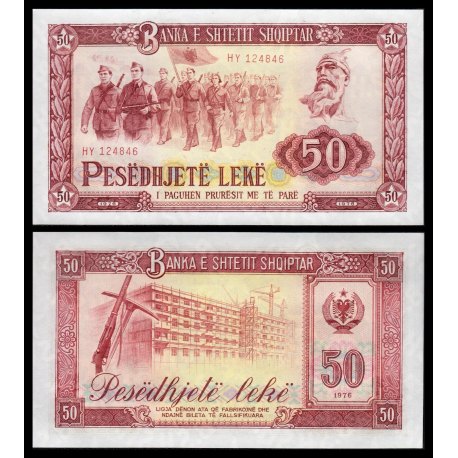 ALBANIA 50 LEKE 1976 MILITARES DESFILANDO, PICO y FUSIL Pick 45 BILLETE SC ALBANIEN UNC BANKNOTE