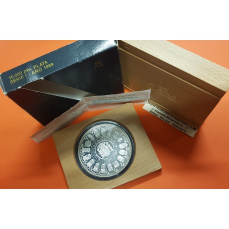 . @VER FOTOS@ 5 ONZAS x España 10000 PESETAS 1989 V CENTENARIO SERIE 1ª MONEDA DE PLATA ESTUCHE FNMT
