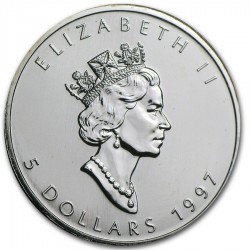 @RARA@ CANADA 5 DOLARES 1997 HOJA DE ARCE MONEDA DE PLATA PURA SC $5 Dollars silver coin ONZA OZ OUNCE MAPLE LEAF