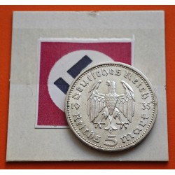 @PRECIOSA@ ALEMANIA 5 MARCOS 1935 A CANCILLER HINDENBURG y AGUILA NAZI KM.86 MONEDA DE PLATA III REICH Germany 5 Reichsmark