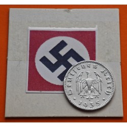 ALEMANIA 50 REICHSPFENNIG 1935 A AGUILA NAZI SIN ESVASTICA KM.87 MONEDA DE ALUMINIO MBC++ Germany III REICH WWII R/1
