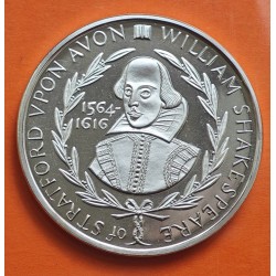 . 1,31 ONZAS x INGLATERRA 1967 WILLIAM SHAKESPEARE MEDALLA DE PLATA PURA Britannia Commemorative Society