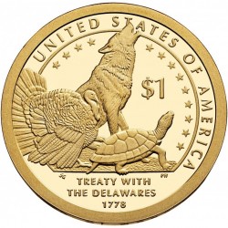 ESTADOS UNIDOS 1 DOLAR 2013 P INDIA SACAGAWEA TRATADO DE DELAWARE LOBO TORTUGA UROGALLO MONEDA DE LATON SC USA $1 Dollar NATIVE