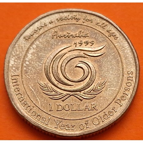 AUSTRALIA 1 DOLAR 1999 AÑO DE LAS PERSONAS MAYORES KM.405 MONEDA DE LATON MBC++ Habitual pátina rojiza