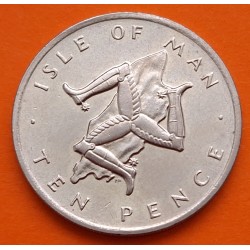 ISLA DE MAN 10 PENIQUES 1976 TRISKELION, MAPA y REINA ISABEL II KM.36B1 MONEDA DE NICKEL EBC- Isle Of Man 10 Pence