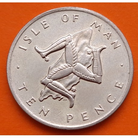 ISLA DE MAN 10 PENIQUES 1976 TRISKELION, MAPA y REINA ISABEL II KM.36B1 MONEDA DE NICKEL EBC- Isle Of Man 10 Pence