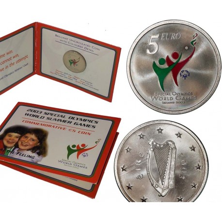 @COINCARD - COLORES@ IRLANDA 5 EUROS 2003 DEPORTES DE PARAOLIMPIADA MONEDA DE NICKEL PROOFLIKE Ireland Eire