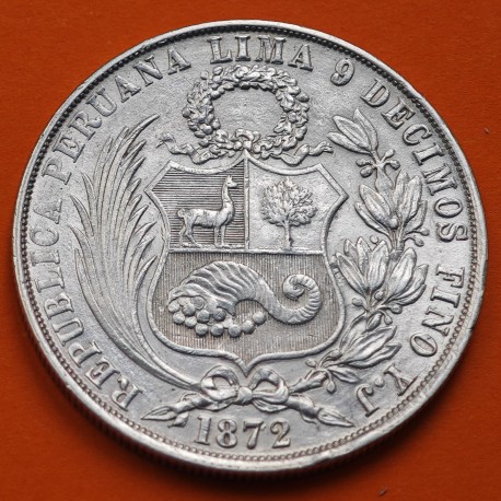 @PRECIOSA@ PERU 1 SOL 1872 Y.J. Ceca de Lima DAMA SENTADA KM.196.1 MONEDA DE PLATA República Peruana