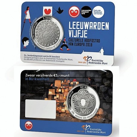 HOLANDA 5 EUROS 2018 LEEUWARDEN CAPITAL EUROPEA DE LA CULTURA y REY GUILLERMO MONEDA SIN CIRCULAR @COINCARD@ The Netherlands