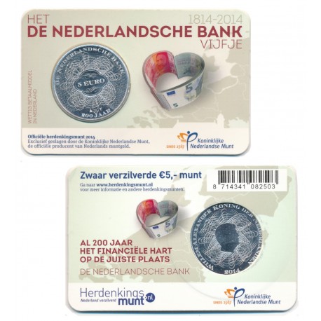 HOLANDA 5 EUROS 2014 BANCO CENTRAL HOLANDES MONEDA DE COBRE / PLATA SC @COINCARD@ The Netherlands BANK VIJFJE