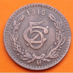 @ESCASA@ MEXICO 5 CENTAVOS 1916 VALOR KM.422 MONEDA DE COBRE MBC Estados Unidos Mexicanos